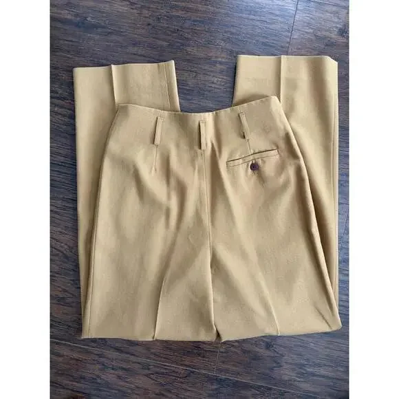 VTG 100% Wool Mustard Pleat Straight High Waist Pant Slack Trouser Size 10 Twee - Picture 5 of 5
